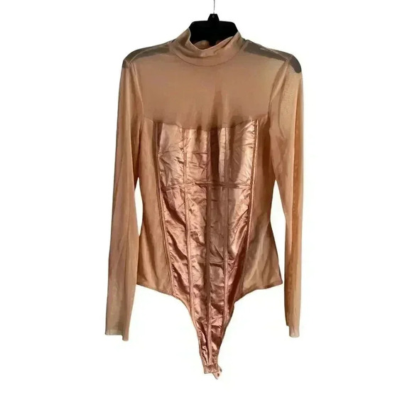 Guess Women’s Short Cake Bustier Bodysuit Mesh Size M Thong Long Sleeve - Picture 1 of 6